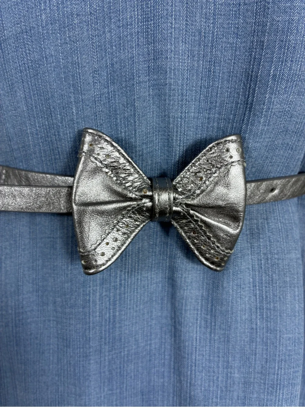 Cole Haan Womens Belt Sz L/XL Metallic Silver Bow Belt cute